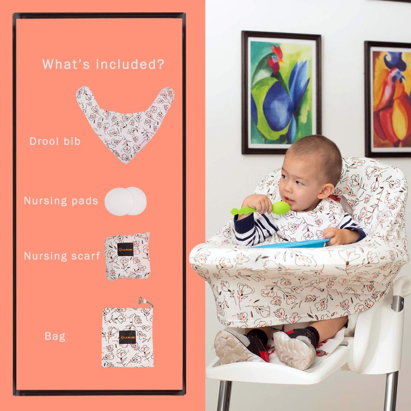 Lilmonki Nursing Scarf Multi-Use - Breathable Car Seat, Stroller, and Cart Cover for Babies - Colorful Tulip Print - Bandana Bib, Pouch & Nursing Pads Included - Image 5